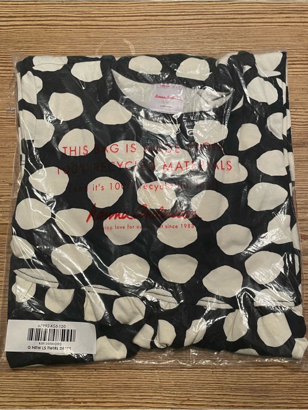 NIB Hanna Andersson Black and White Polka Dot Long Sleeve Twirl Dress size 6/7